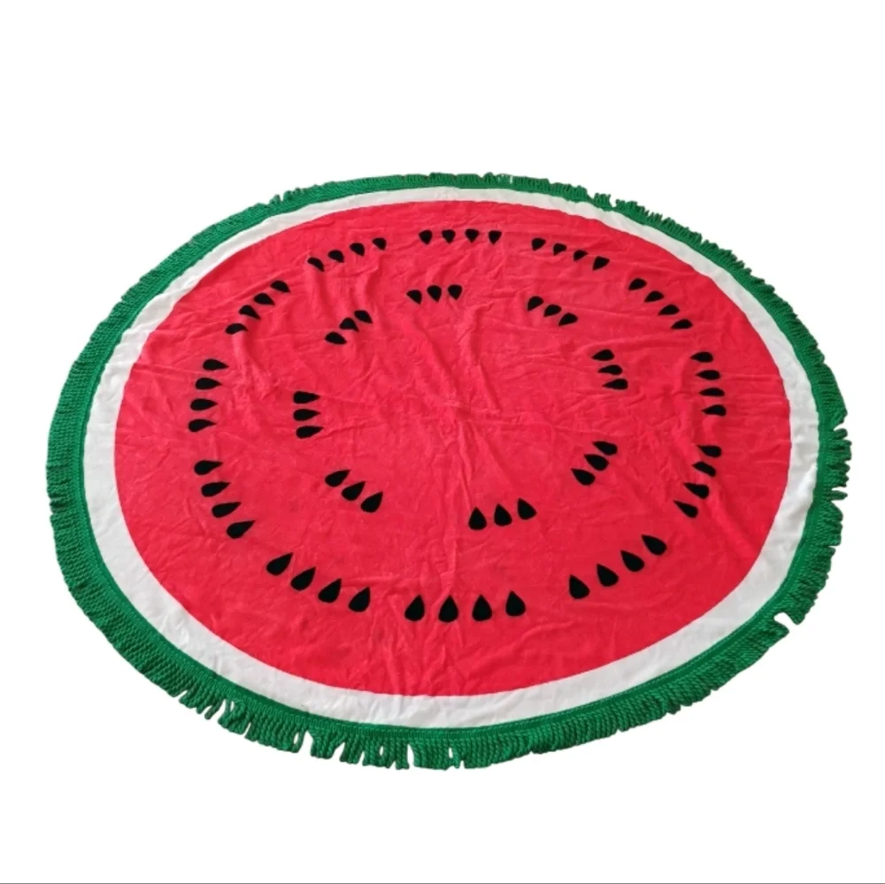 Round Watermelon Beach Towel - Red, Green, White